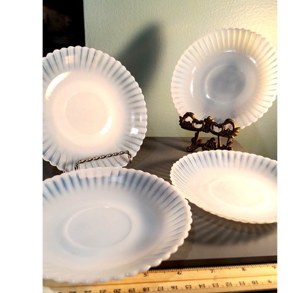 848  Set of 4 Saucers Monax Milk Glass Macbeth Evans Petalware